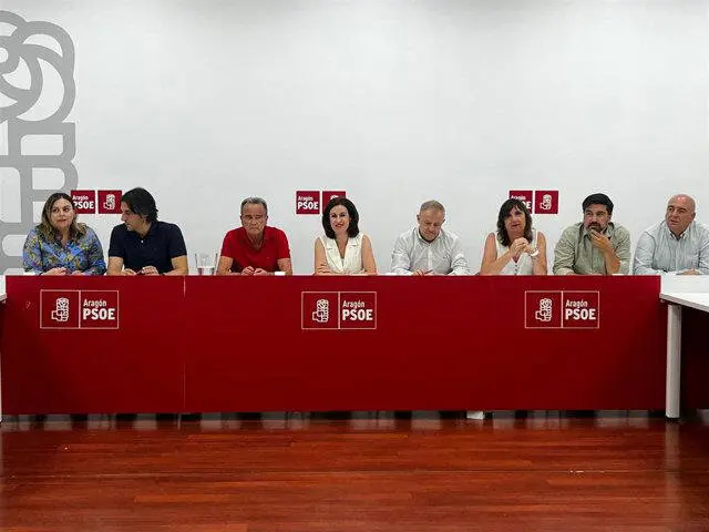 La secretaria general del PSOE Zaragoza, Teresa Ladrero, al frente de la reuni&oacute;n de la Ejecutiva Provincial.