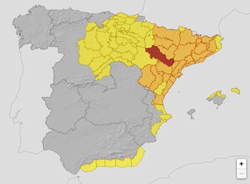 Aemet activa el nivel rojo en la Ribera del Ebro y Arag&oacute;n pide evitar desplazamientos y estar en bajos o s&oacute;tanos
- AEMET