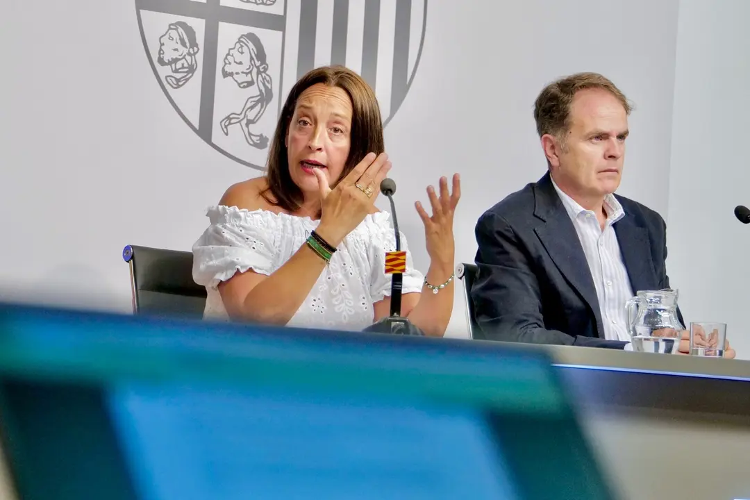 La consejera de Bienestar Social y Familia, Carmen Sus&iacute;n,  junto con el titular de Hacienda, Roberto Berm&uacute;dez de Castro:/ DGA