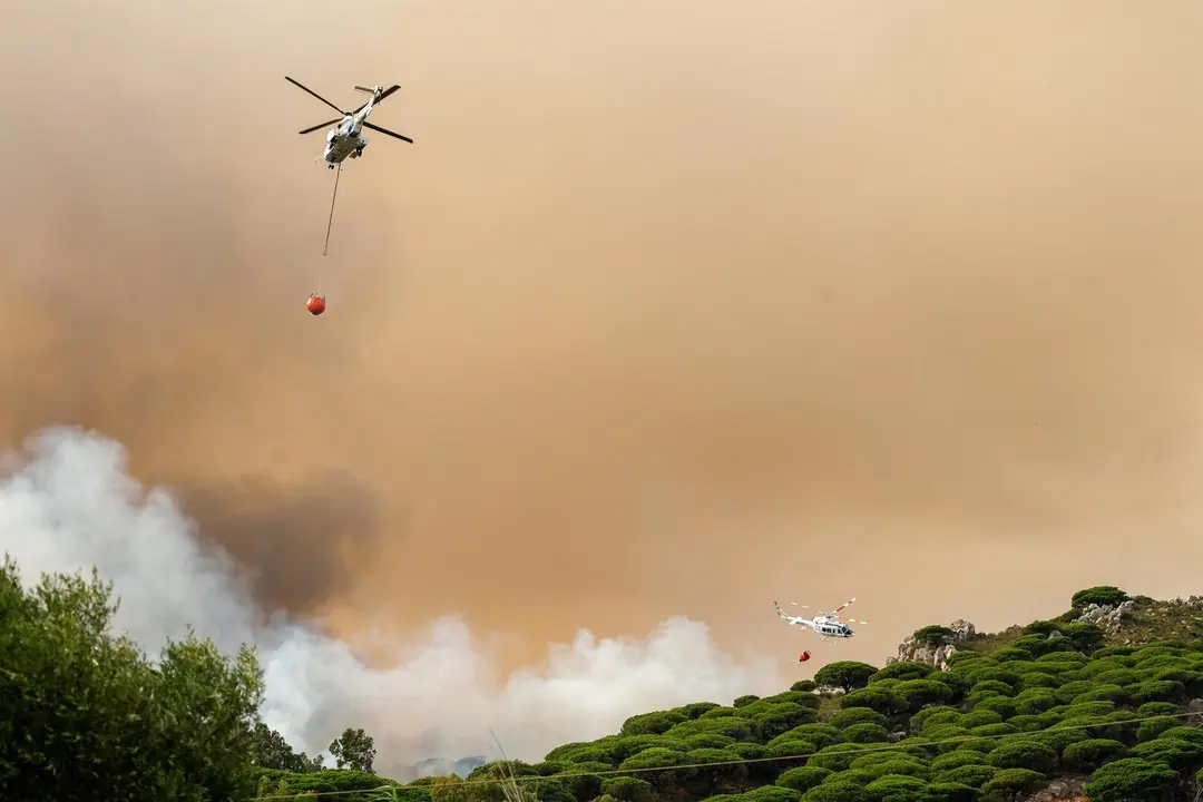 Aeronaves en el incendio del paraje La Pe&ntilde;a, en Tarifa (C&aacute;diz)