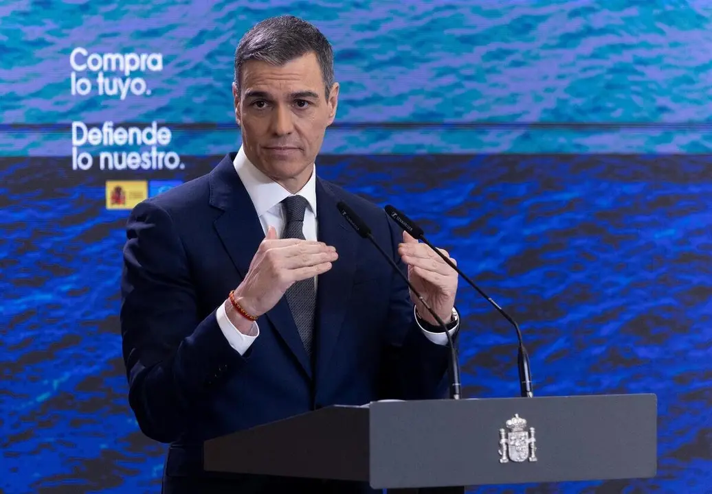 El presidente del Gobierno, Pedro S&aacute;nchez, durante una rueda de prensa, en La Moncloa / Europa Press