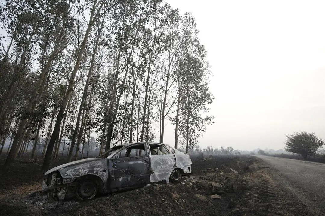 Una coche quemado que ardi&oacute; tras un incendio en tierra quemada, a 13 de agosto de 2025, en Quintana y Congosto, Le&oacute;n, Castilla y Le&oacute;n (Espa&ntilde;a).
- Fernando Otero - Europa Press
