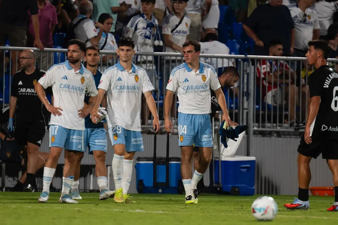Sebas Moyano, Pau Sans y Francho Serrano en el Real Zaragoza-Andorra / Marcos Cebri&aacute;n