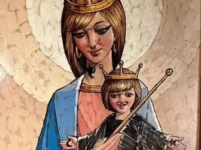 Virgen y Ni&ntilde;o pintarrajeados en la Ermita de la Malena ./ El Diario de Huesca