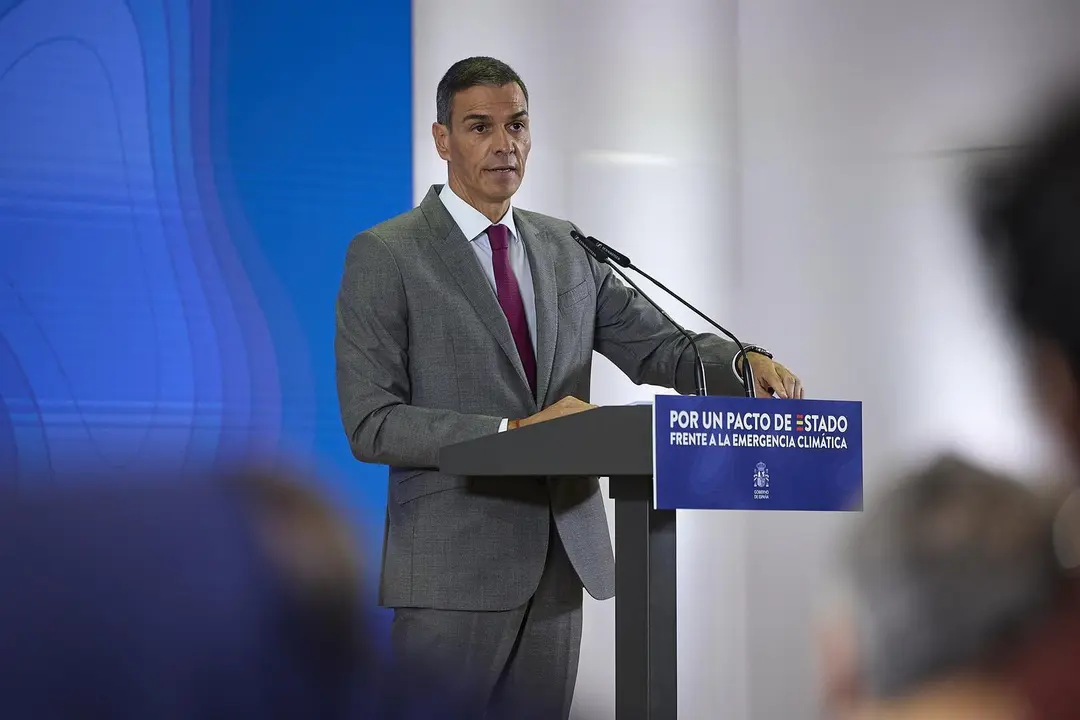 El presidente del Gobierno, Pedro S&aacute;nchez, clausura el acto 'Por un pacto de Estado frente a la emergencia clim&aacute;tica', en el Ministerio para la Transici&oacute;n Ecol&oacute;gica y Reto Demogr&aacute;fico, a 1 de septiembre de 2025, en Madrid (Espa&ntilde;a). / EP