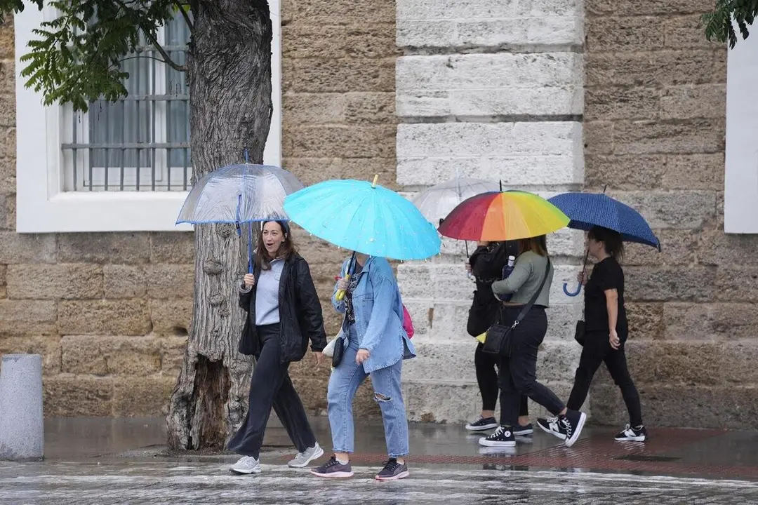 Transeuntes bajo sus paraguas durante la intensa lluvia. / EP
