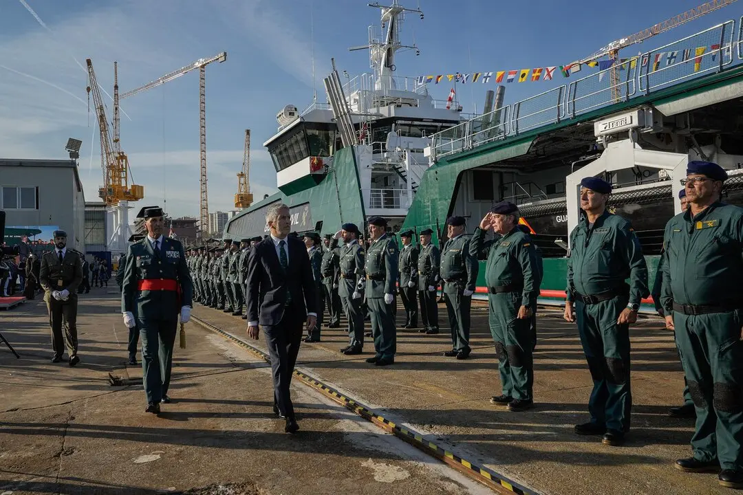 El ministro del Interior, Fernando Grande-Marlaska, durante la entrega del buque oce&aacute;nico de la Guardia Civil "Duque de Ahumada / EP