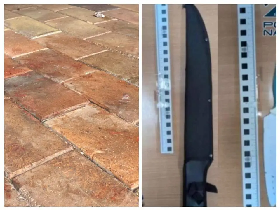Imagen de la sangre tras las heridas en la Plaza de los Sitios y de unos machetes similares a los que utilizaron/ H.A.