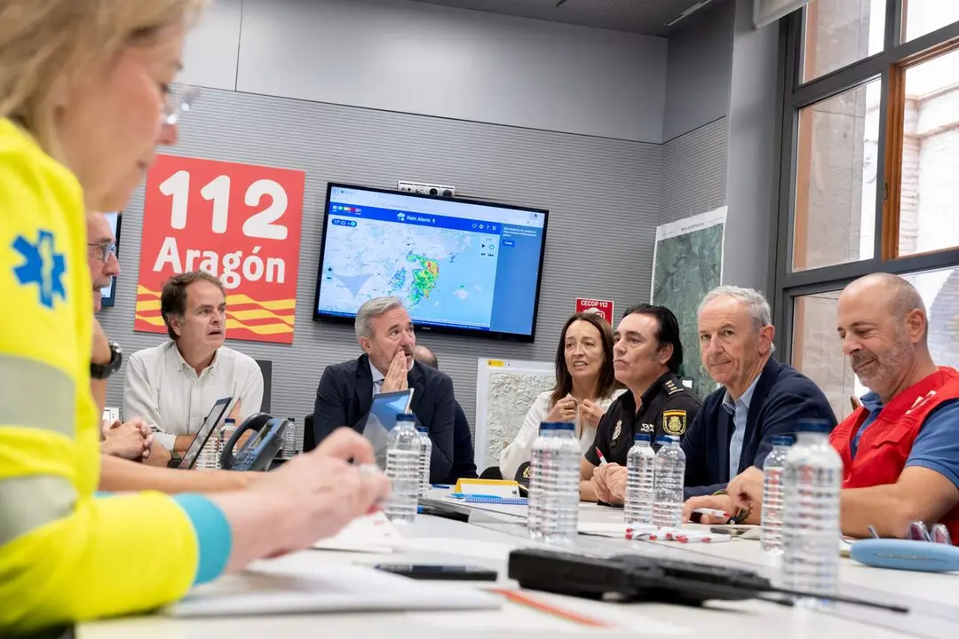 Reuni&oacute;n del 112 en Arag&oacute;n, este lunes en el Pignatelli./ DGA