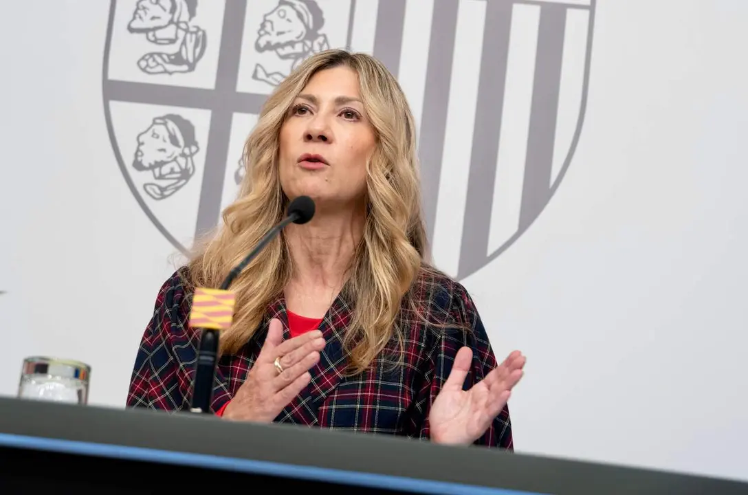 La vicepresidenta del Gobierno aragon&eacute;s, Mar Vaquero, en la sala de prensa del Pignatelli./ Fabi&aacute;n Sim&oacute;n