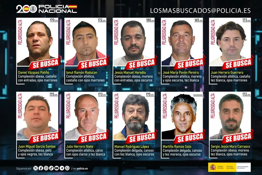 Los fugitivos m&aacute;s
buscados en Espa&ntilde;a. / POLIC&Iacute;A NACIONAL