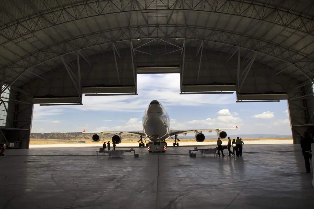 Un Boeing 747, de Airbus, aterrizado en el Aeropuerto de Teruel. / GOBIERNO DE ARAG&Oacute;N