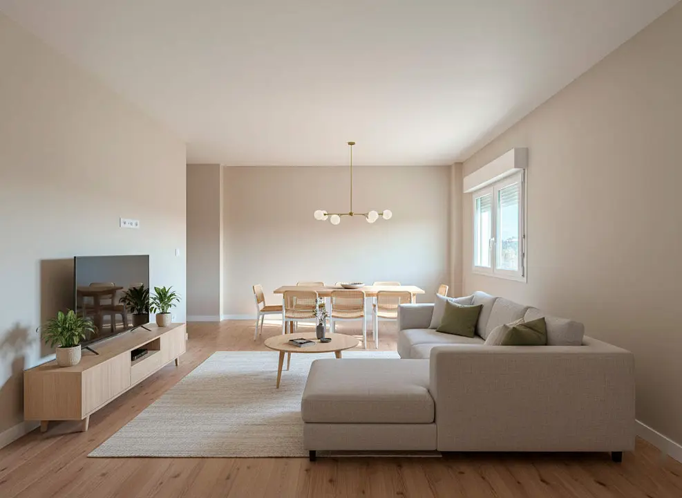 Sal&oacute;n en una de las viviendas de Residencial Cortes de Arag&oacute;n / IndiQa
