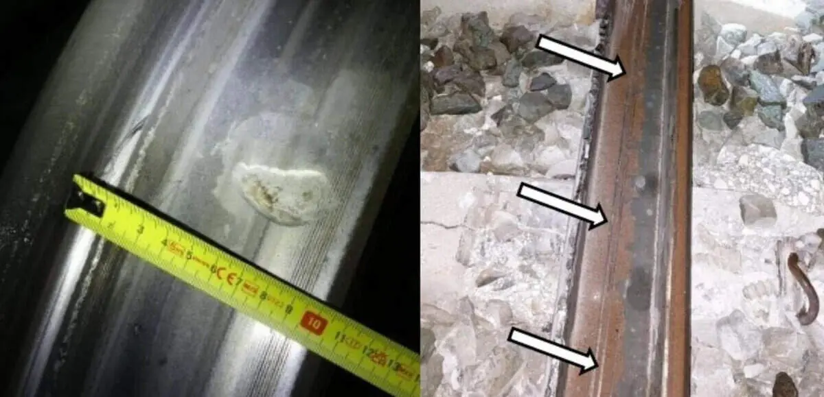 Im&aacute;genes de la rodadura del Iryo (izquierda) y del carril (Derecha) afectado en el accidente de Adamuz ./ CIAF