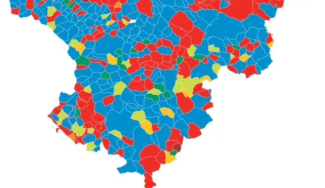 Provincia de Teruel en el mapa de resultados auton&oacute;micos de Arag&oacute;n por municipios ./ H.A