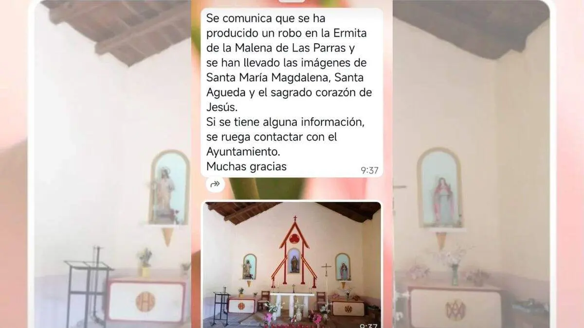 Comunicado emitido por el Ayuntamiento sobre el robo en la ermita de Las Malenas, en Las Parras de Castellote. / HA