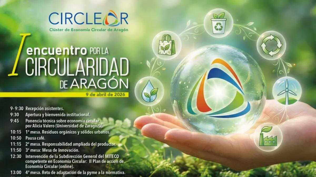 Cartel y programa del I Encuentro por la Circularidad de Arag&oacute;n. / HA