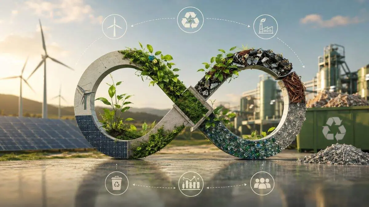 Imagen de recurso sobre econom&iacute;a circular y tecnolog&iacute;a generada con IA. / HA