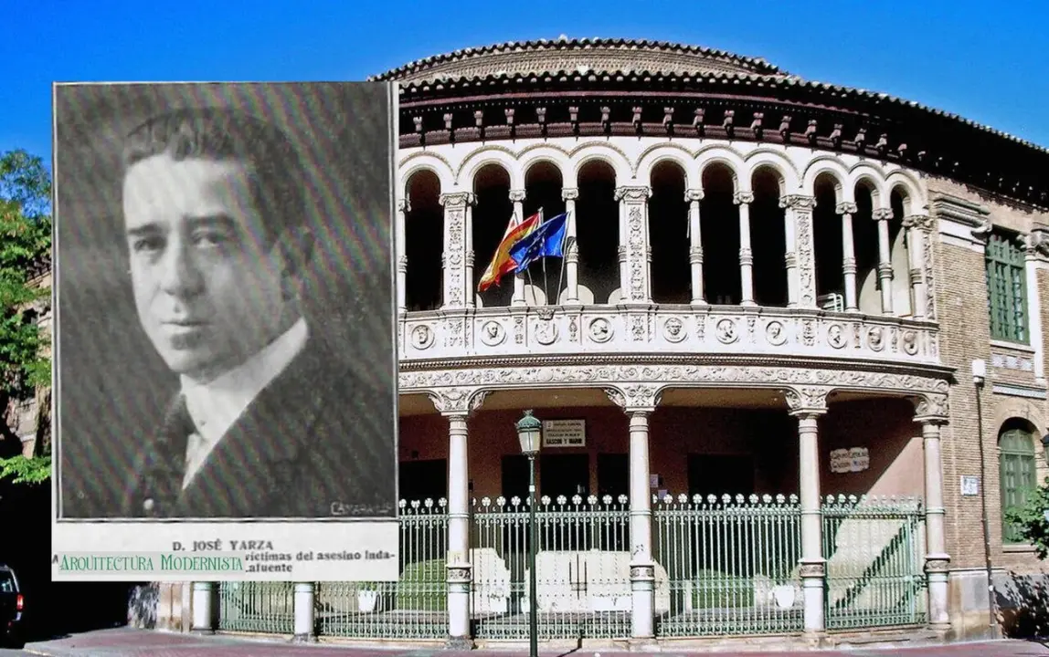 El arquitecto Jos&eacute; de Yarza Echenique y el edificio que dise&ntilde;&oacute;, el Grupo Escolar Gasc&oacute;n y Mar&iacute;n / HOY ARAG&Oacute;N
