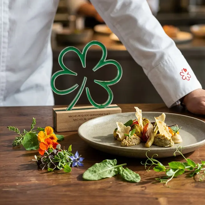 Recreaci&oacute;n plato con estrella verde Michel&iacute;n