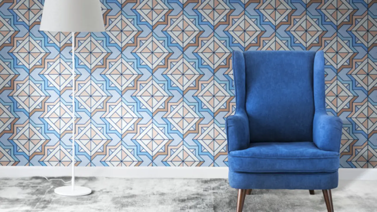 Wingback blue chair in a room mockup