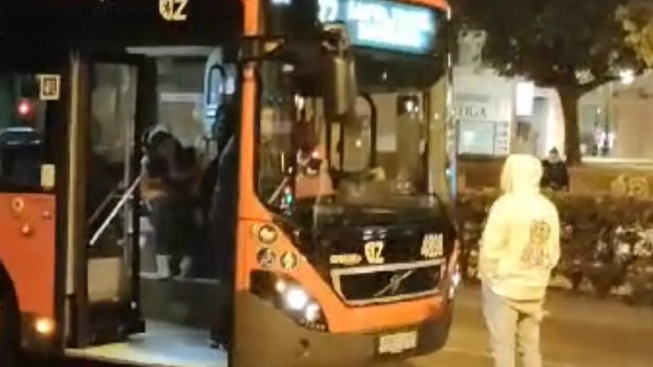 Imagen del hombre que se detiene en la carretera impidiendo que el autob&uacute;s urbano siga con su camino /H.A.