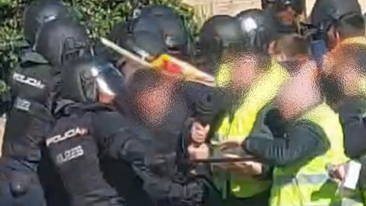 Imagen de la tensi&oacute;n vivida entre manifestantes y polic&iacute;a el pasado viernes en el Palacio de la Aljafer&iacute;a /H.A.
