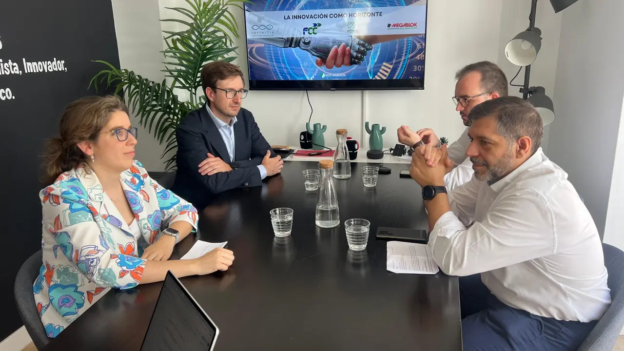 A la izquierda, Elena Pastor (FCC) y Javier Sanz (Infinitia). A la derecha, delante, Enrique Villaverde (Megablok) y Sergio Fern&aacute;ndez (Sphere)