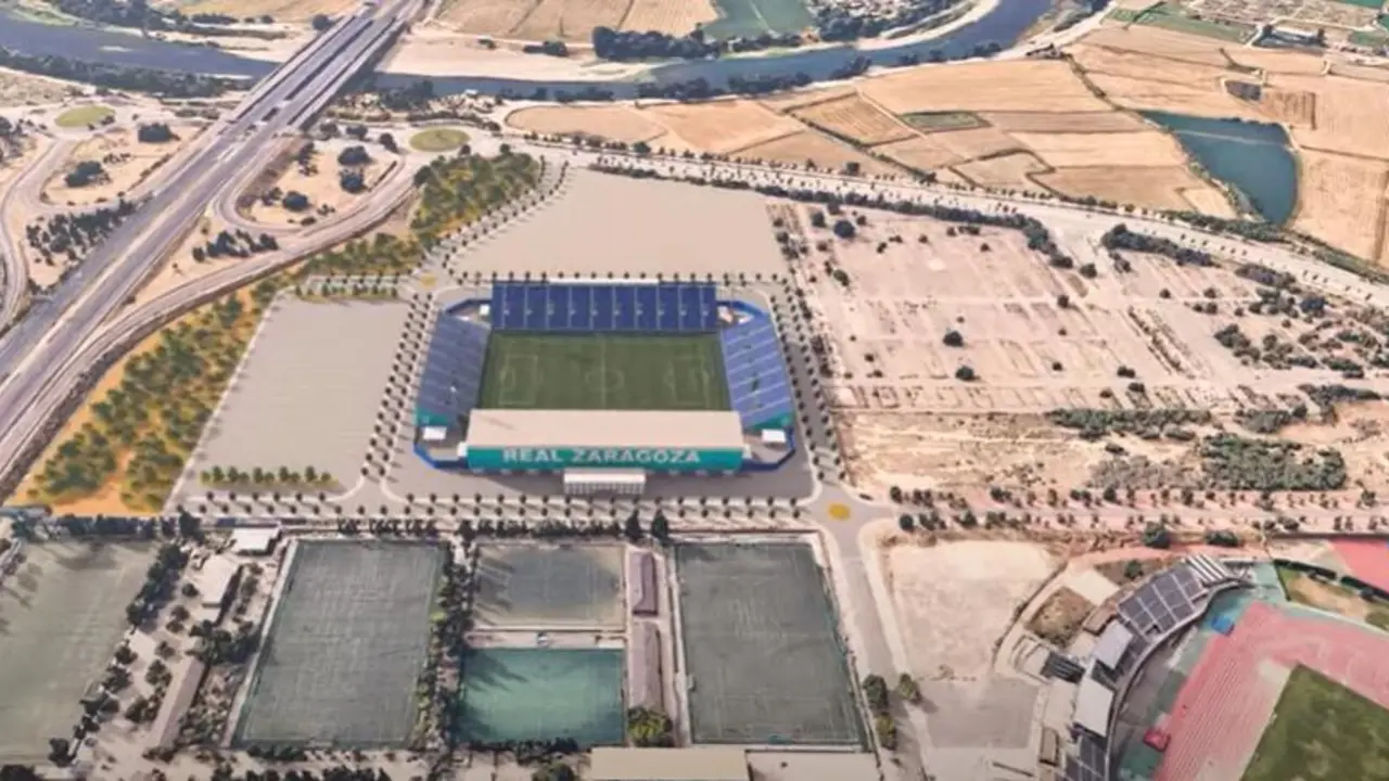 Recreaci&oacute;n del nuevo estadio modular de la Romareda