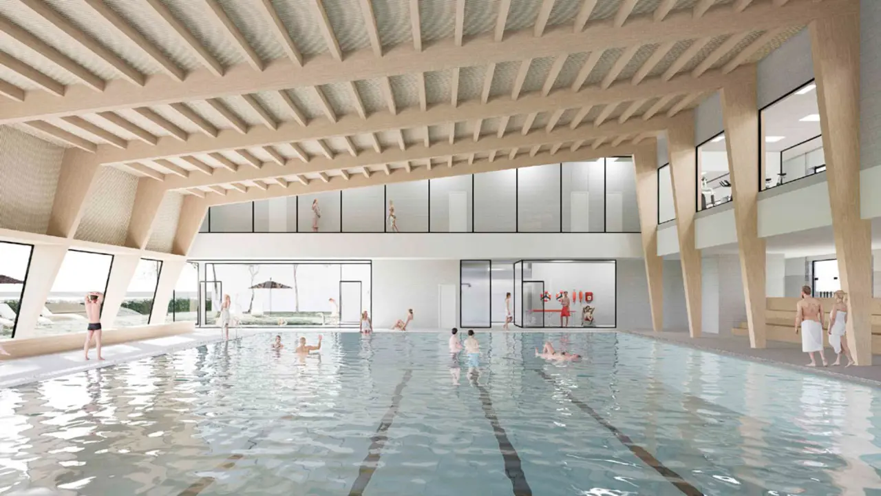 Infograf&iacute;a de la futura piscina climatizada de Caspe./ AYTO. CASPE