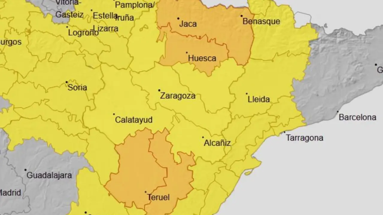 Arag&oacute;n es una de las comunidades que est&aacute; en alerta para este martes, con Huesca y Teruel en alerta naranja