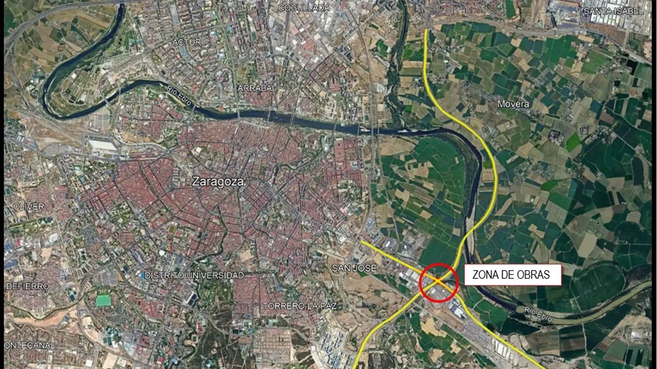 Obras en el paso inferior del enlace entre la Z-40 y la A-68