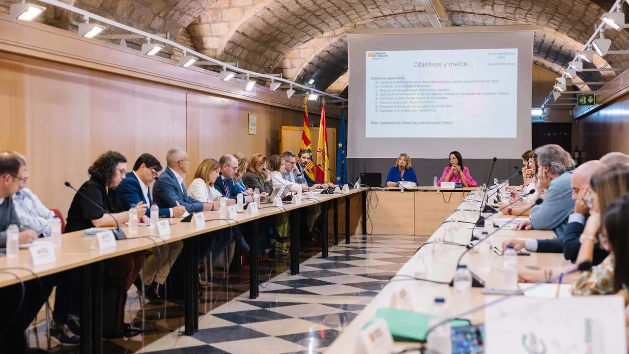 La consejera de Educaci&oacute;n, Cultura y Deporte del Gobierno de Arag&oacute;n, Tomasa Hern&aacute;ndez, reunida con el sector de la Educaci&oacute;n Infantil 0-3 en el Edificio Pignatelli. /DGA