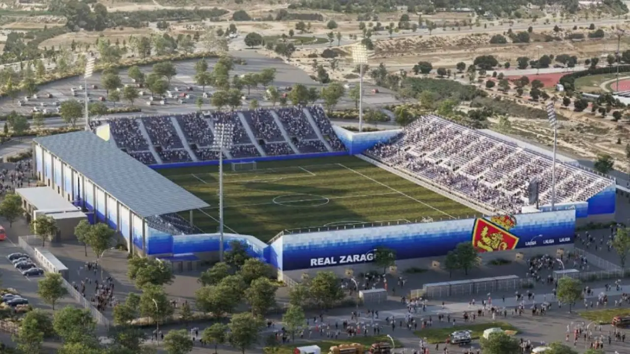 El mini estadio modular que suplir&aacute; a la Romareda durante las obras / MLN