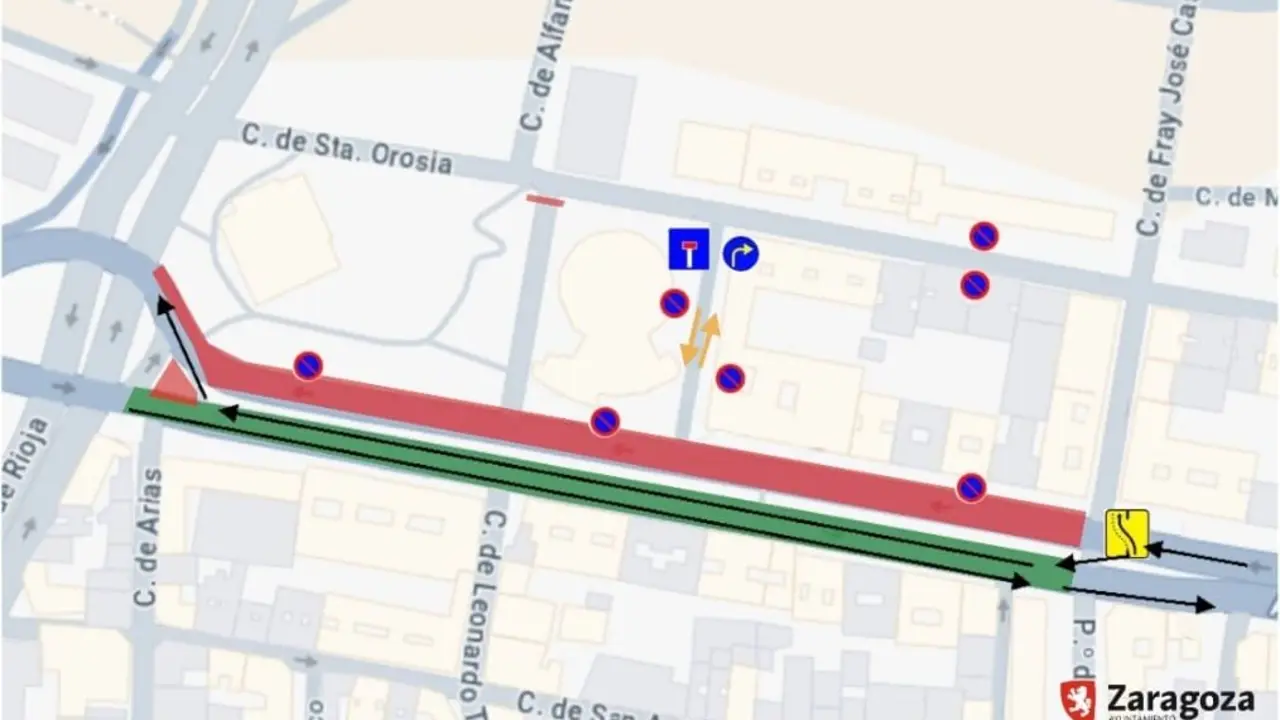 Mapa en la que se detalla la zona afectada por el avance de las obras de la Avenida Navarra. AZ