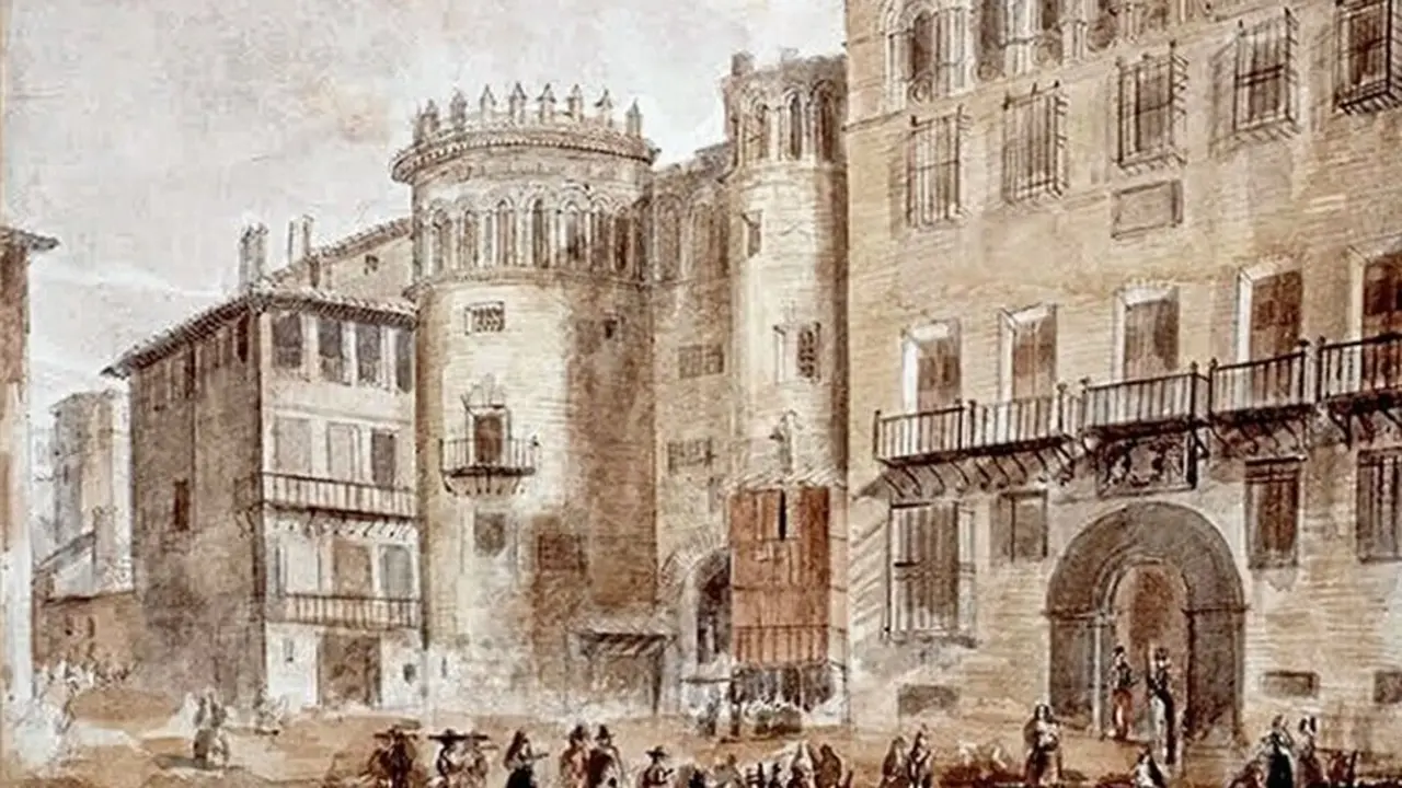 Desde el siglo XII el mercado est&aacute; junto al barrio de San Pablo  / Dibujo de Valent&iacute;n Carderera de 1840