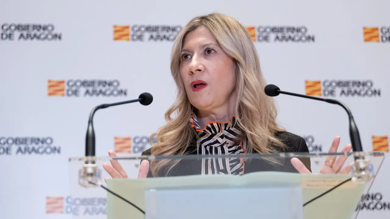 La vicepresidenta del Gobierno de Arag&oacute;n, Mar Vaquero, en la rueda de prensa de este jueves