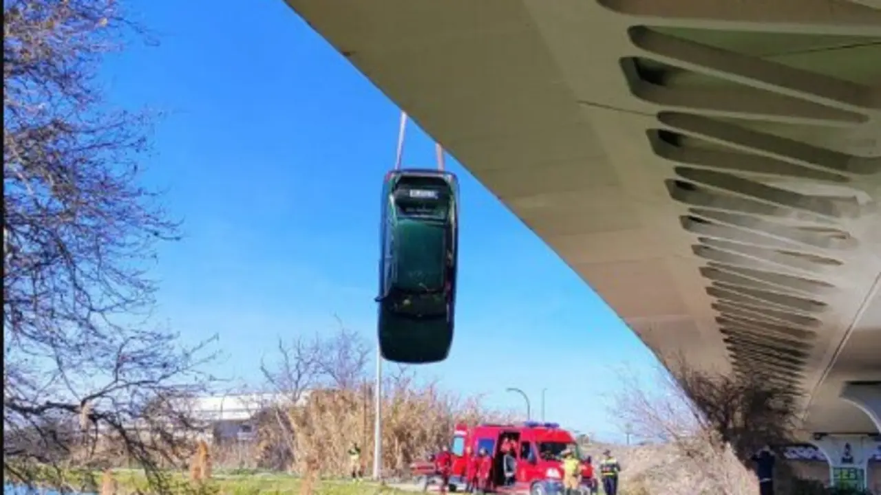 Los bomberos han usado una pluma para sacarlo/ B.M.