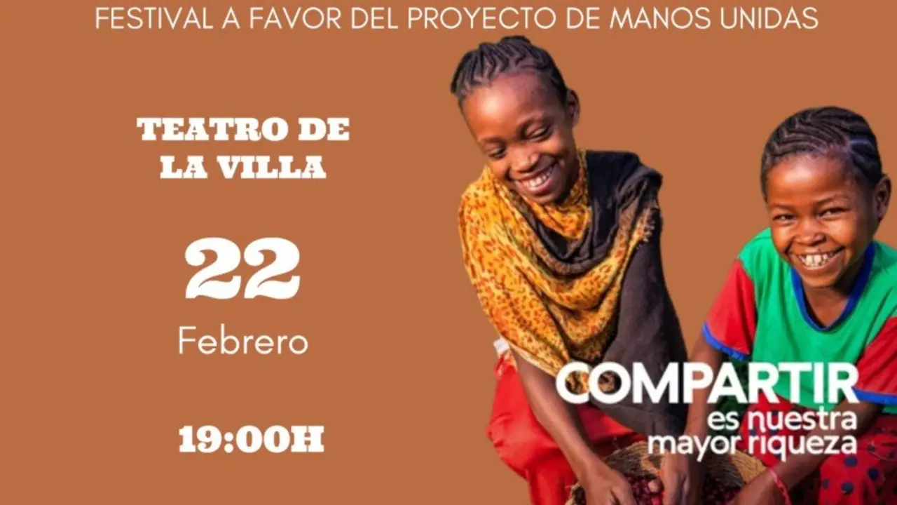 Cartel del festival de Ejea de los Caballeros en favor de Manos Unidas.