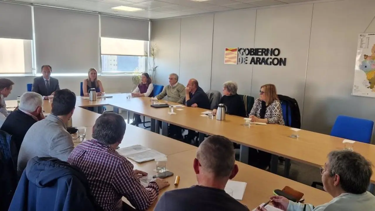 El consejero de Sanidad del Gobierno de Arag&oacute;n, Jos&eacute; Luis Bancalero Flores, y la gerente de Atenci&oacute;n Primaria del Servicio Aragon&eacute;s de Salud, Pilar Borraz, reunidos con portavoces de los grupos pol&iacute;ticos de la Comarca de las Cinco Villas - GOBIERNO DE ARAG&Oacute;N