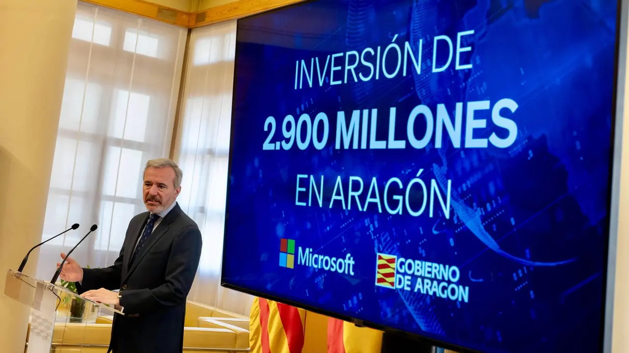 El presidente de Arag&oacute;n, Jorge Azc&oacute;n, anuncia una inversi&oacute;n de Microsoft para levantar un centro de datos