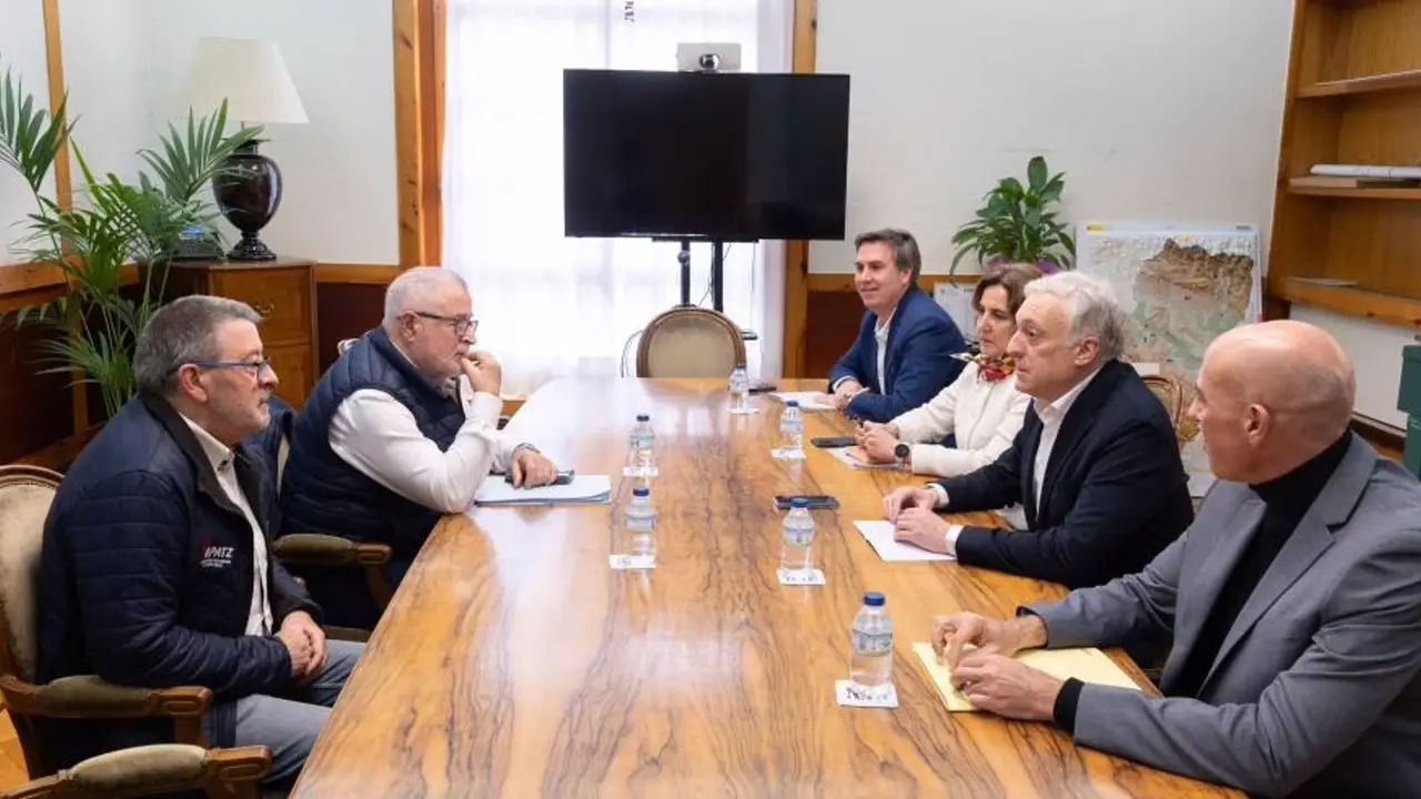 Reuni&oacute;n del consejero Octavio L&oacute;pez y su equipo con los representantes de la Asociaci&oacute;n Provincial de Auto-Taxi de Zaragoza este jueves en la capital aragonesa. / FABI&Aacute;N SIM&Oacute;N