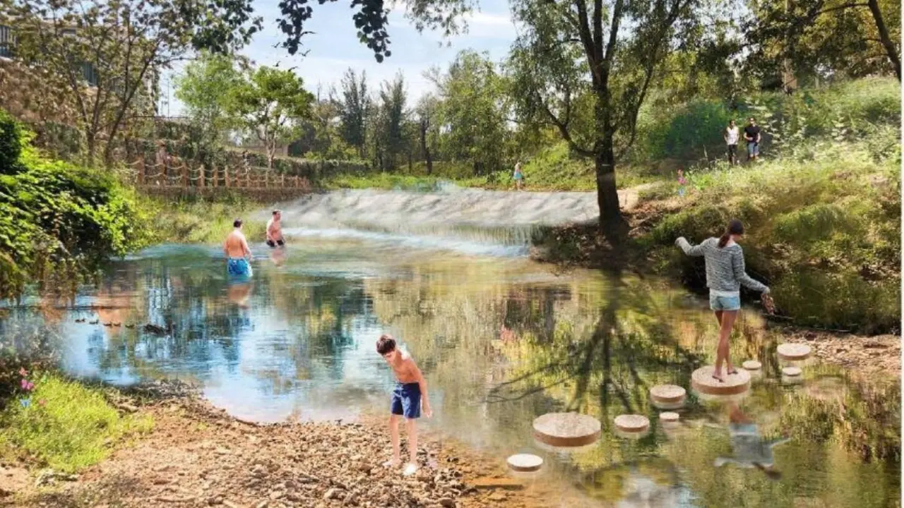 Recreaci&oacute;n de c&oacute;mo ser&aacute; el Parque Fluvial del R&iacute;o Huerva proyectado para Cuarte.