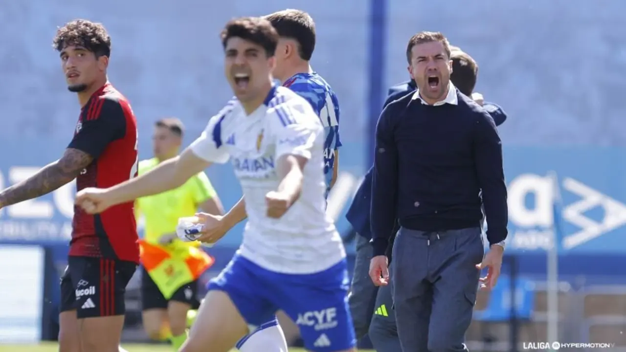 Celebraci&oacute;n de Gabi en la victoria del Real Zaragoza ante el Mirand&eacute;s / LaLiga