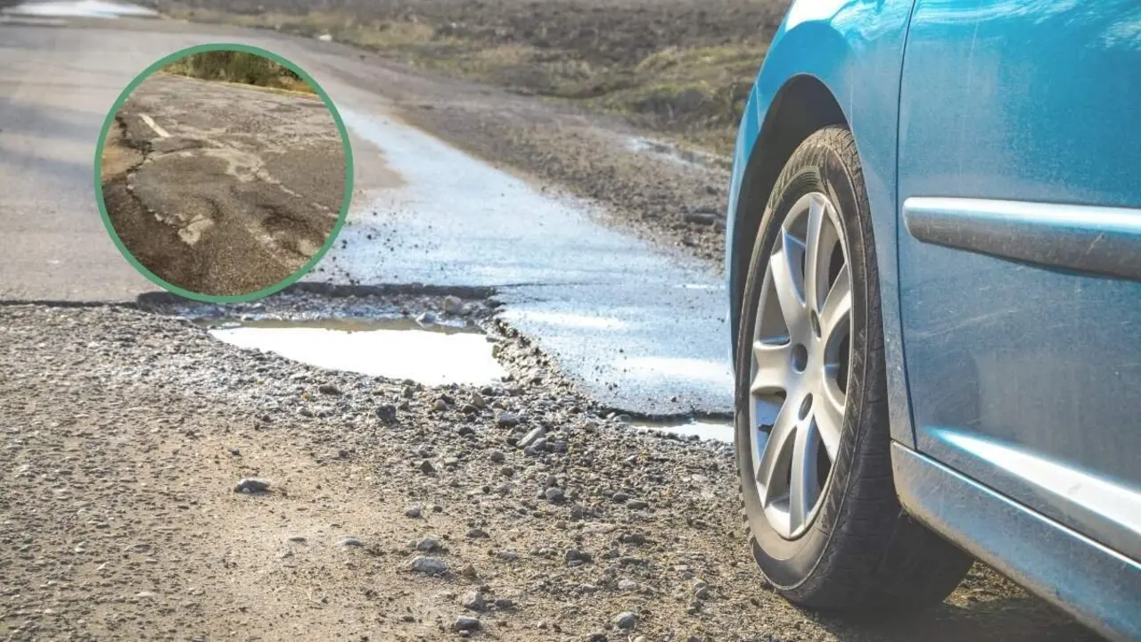 Algunos de los baches de la A-1239, en la provincia de Huesca