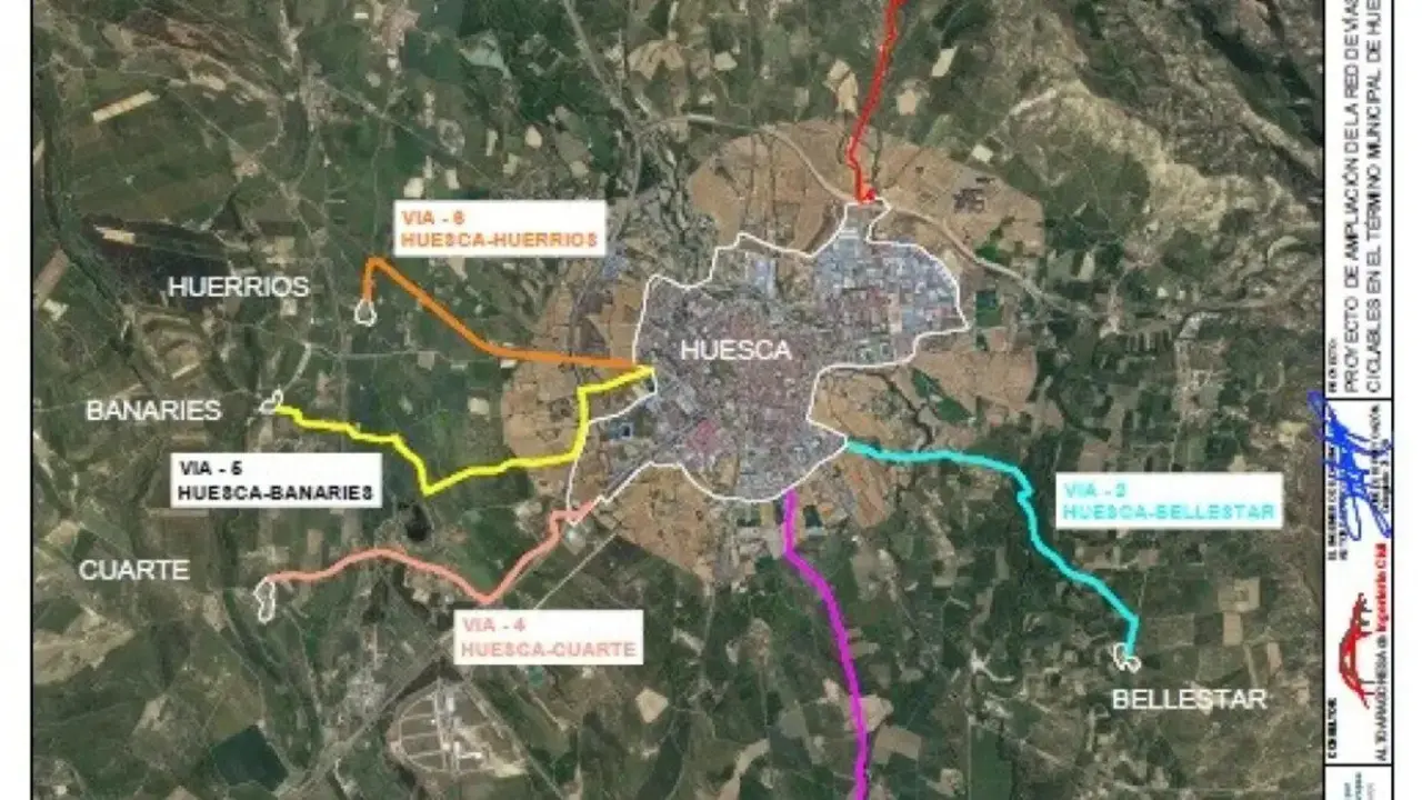 Mapa con las v&iacute;as ciclables de Huesca ./Ayuntamiento de Huesca