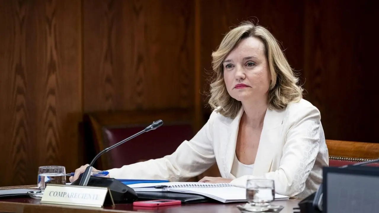 La ministra portavoz y exdelegada del Gobierno en Arag&oacute;n, Pilar Alegr&iacute;a, durante su comparecencia en la comisi&oacute;n de investigaci&oacute;n del Senado sobre el 'caso Koldo'. - A. PEREZ MECA | EUROPA PRESS