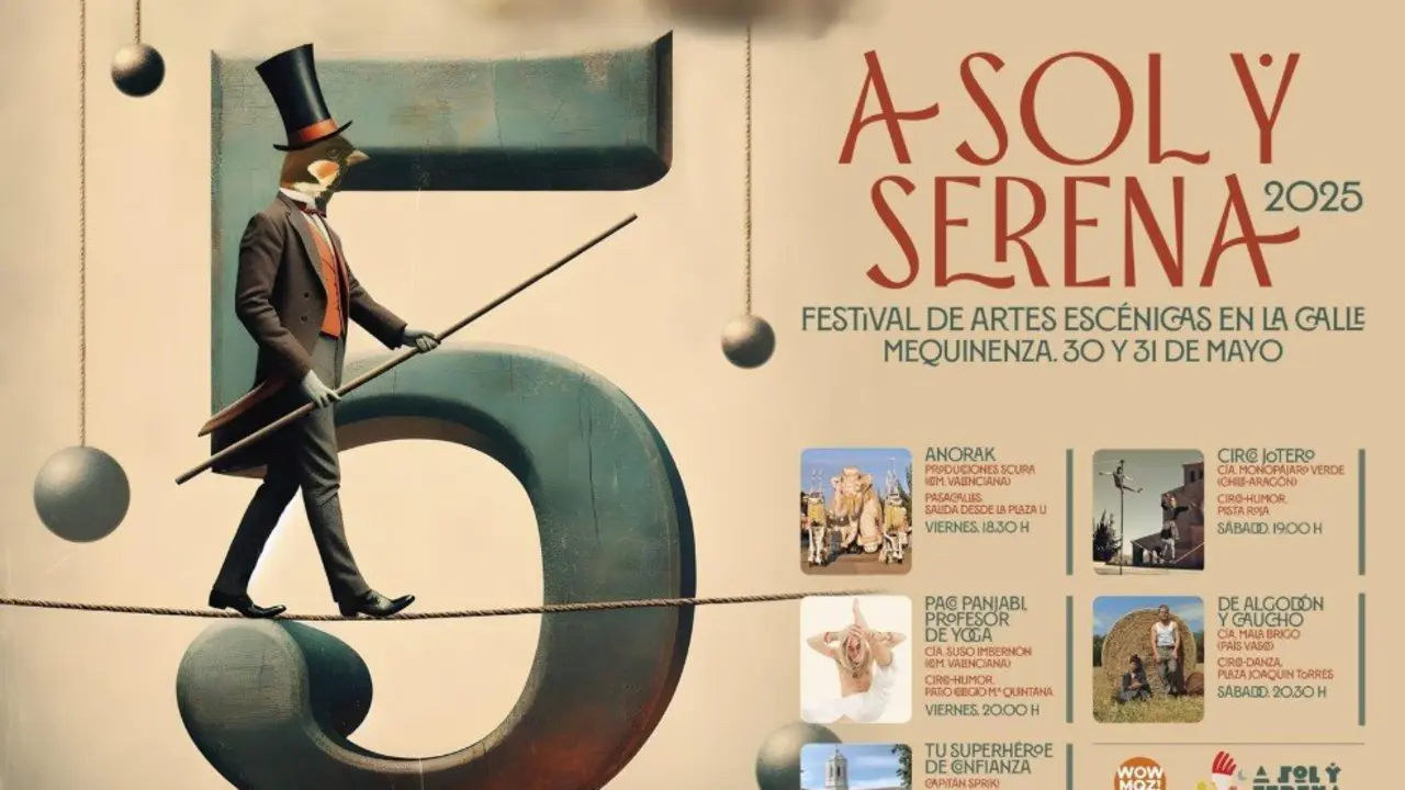Cartel del V Festival de Artes Esc&eacute;nicas en la Calle de Mequinenza.
