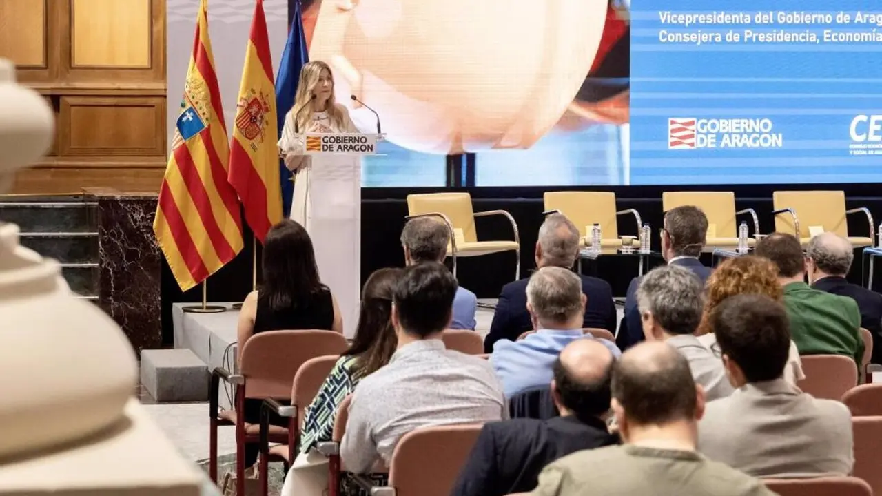 La vicepresidenta Mar Vaquero durante la presentaci&oacute;n del informe. - GOBIERNO DE ARAG&Oacute;IN