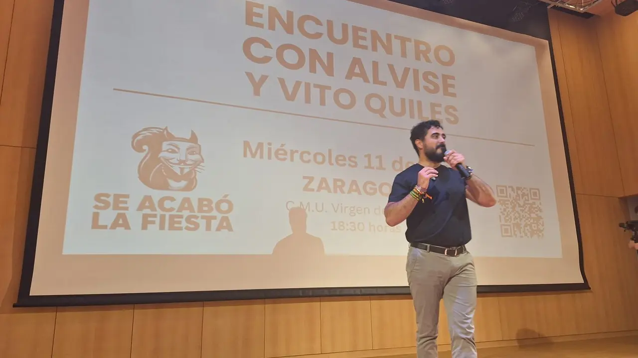 Alvise P&eacute;rez, en un acto en Zaragoza./ G.C
